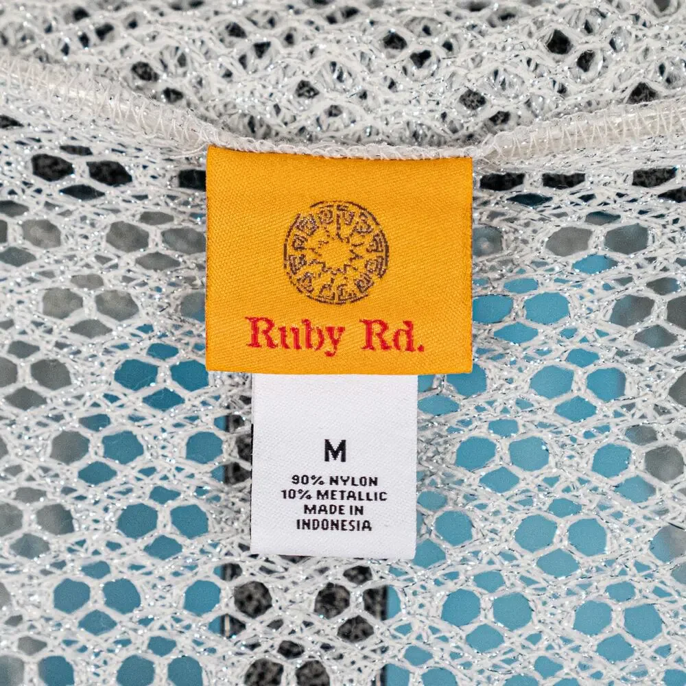 Ruby Rd Open Knit Cardigan Women's MEDIUM Beachy Casual Coastal Metallic Thread